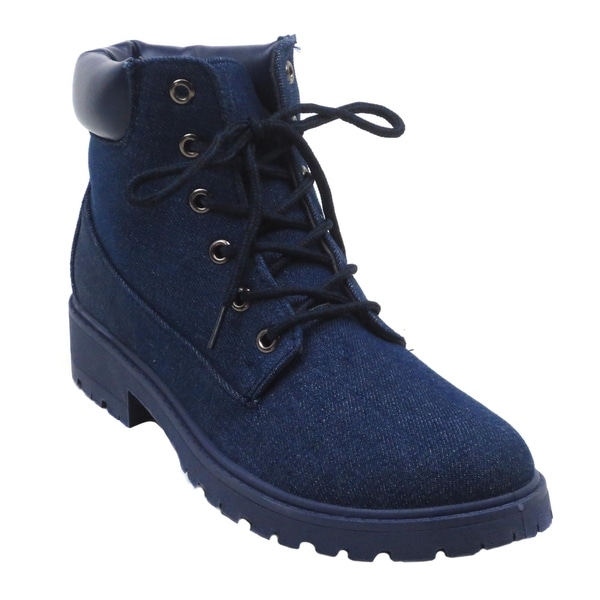 Shop BLUE Womens Lace Up Mid-Calf Fashion Combat Boots - On Sale - Free Shipping On Orders Over ...