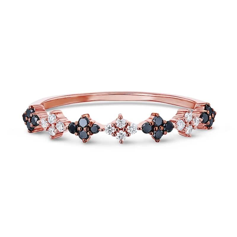 Annello by Kobelli 10k Rose Gold 1/6ct TDW Alternating Black and White Diamond Cluster Rose Gold Ring