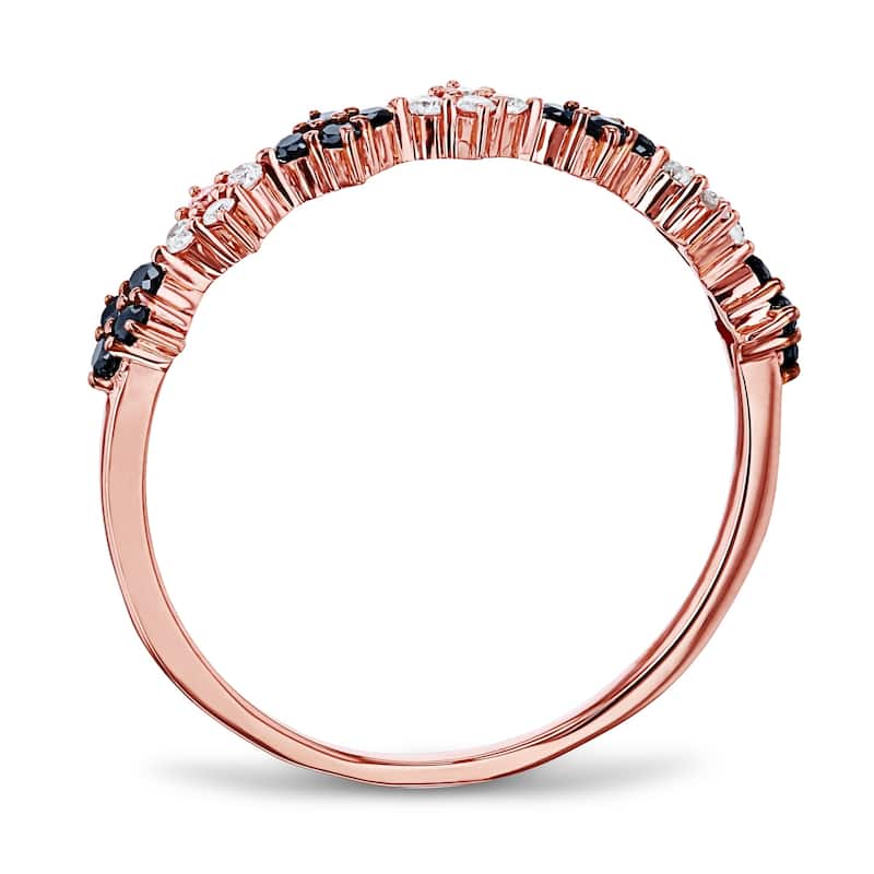Annello by Kobelli 10k Rose Gold 1/6ct TDW Alternating Black and White Diamond Cluster Rose Gold Ring