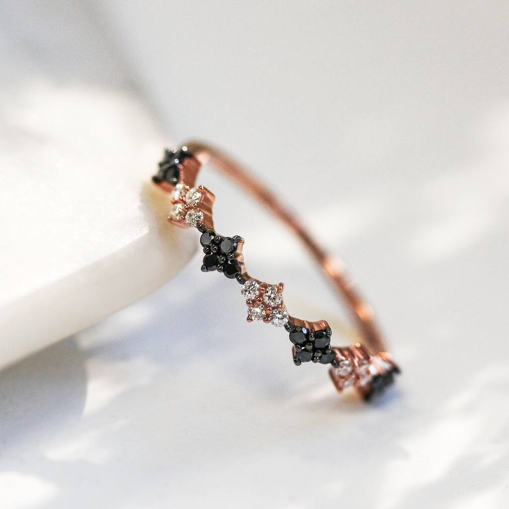 Kobelli 0.16 Carats Natural Black & White Diamond Solid 10k Rose Gold Alternating Clusters Ring