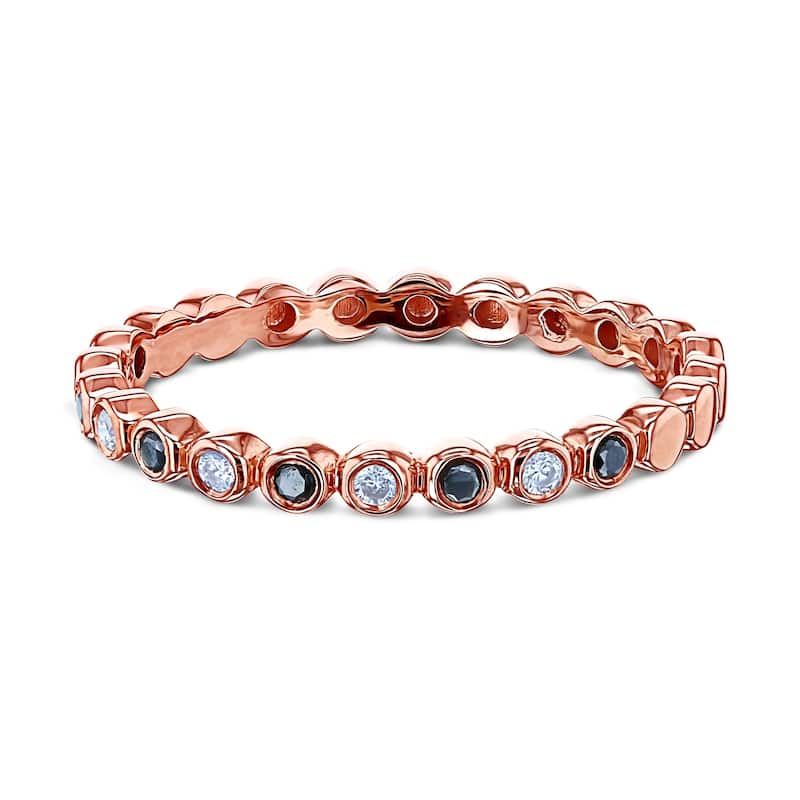 Annello by Kobelli 10k Rose Gold 1/8ct TDW Alternating Black and White Diamond Bezel Rose Gold Ring