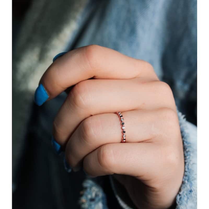 Annello by Kobelli 10k Rose Gold 1/8ct TDW Alternating Black and White Diamond Bezel Rose Gold Ring