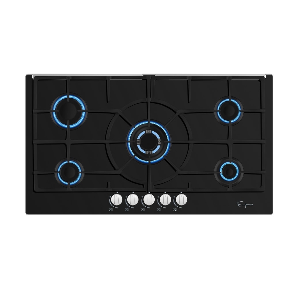 Empava 36" Gas Stove Cooktop NG/LPG Convertible with 5 Italy Sabaf Sealed Burners in Black Tempered Glass