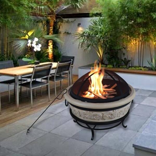 Shop Peaktop Outdoor 27 Inch Round Intricate Design Wood Burning Fire Pit Overstock 26566808