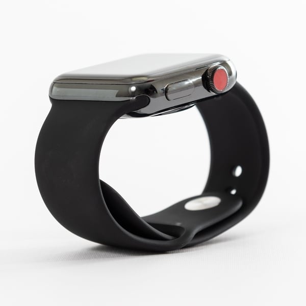 space black stainless steel case with black sport band