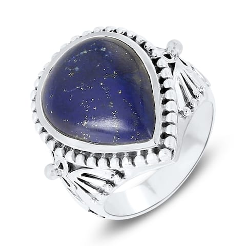 13.80 Carat Genuine Lapis .925 Sterling Silver Oxidized Ring