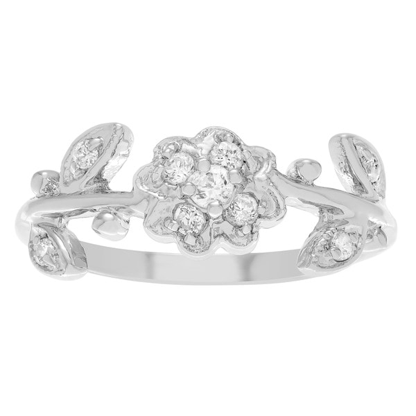 Sterling Silver Cubic Zirconia Flower Emblem Ring - Free Shipping On ...