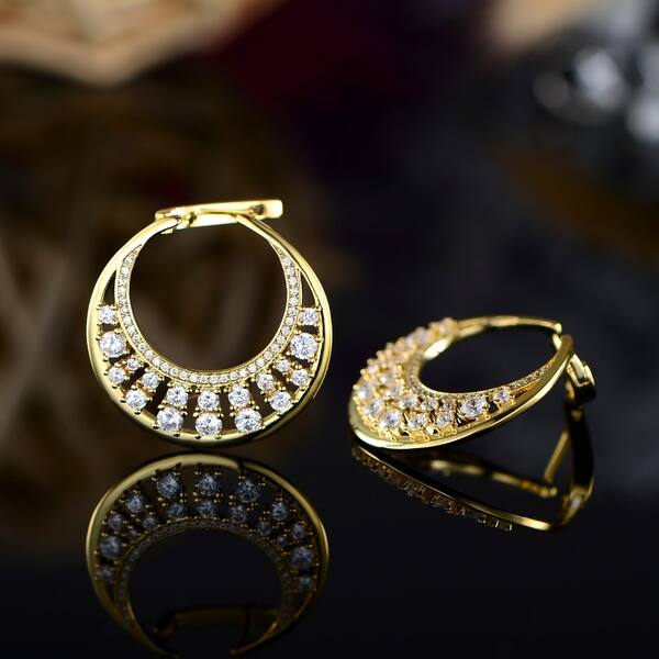 Yellow Gold Plated Swarovski Crystal Hoop Earrings Yellow Gold Plated Swarovski Crystal Hoop Earrings