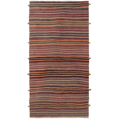 Flat-weave Bohemian Red Wool Kilim - 4'6" x 8'10"/4'6 x 8'10