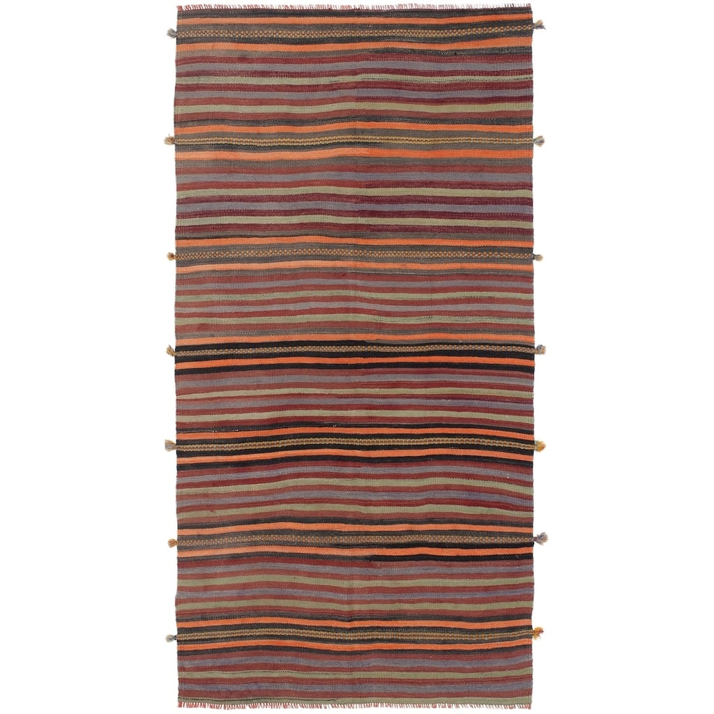 Flat-weave Bohemian Red Wool Kilim - 4'6" x 8'10"/4'6 x 8'10