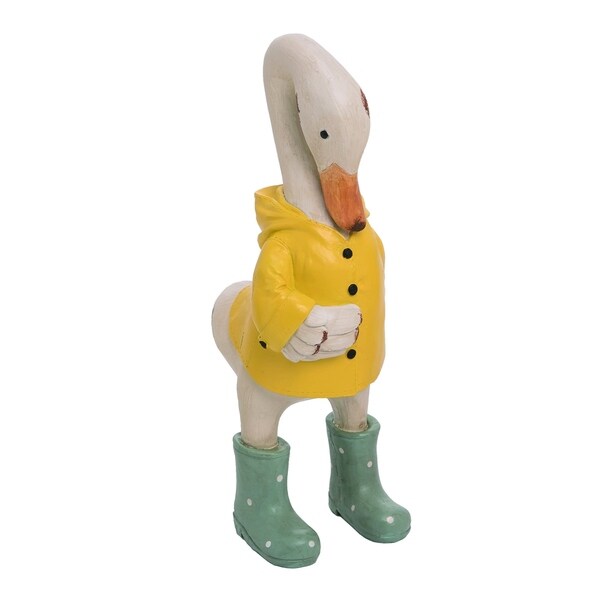 Transpac Resin Small Yellow Spring Duck with Raincoat and Boots Statuette