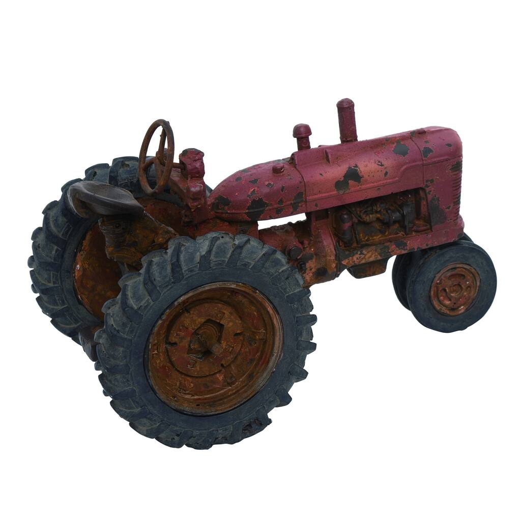 Transpac Resin Red Spring Tractor Figurine