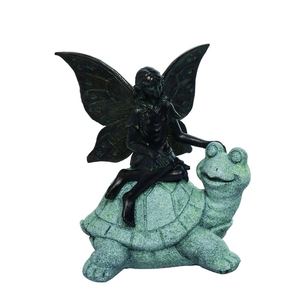 Transpac Resin Gray Spring Enchanted Garden Fairy on Turtle Statuette