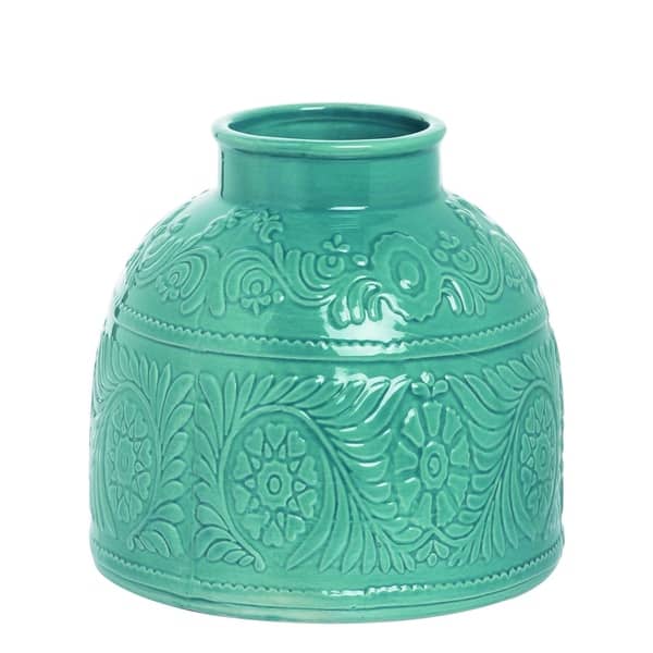 Shop Transpac Ceramic Large Green Spring Etched Vase Decor On Sale Overstock 26632365