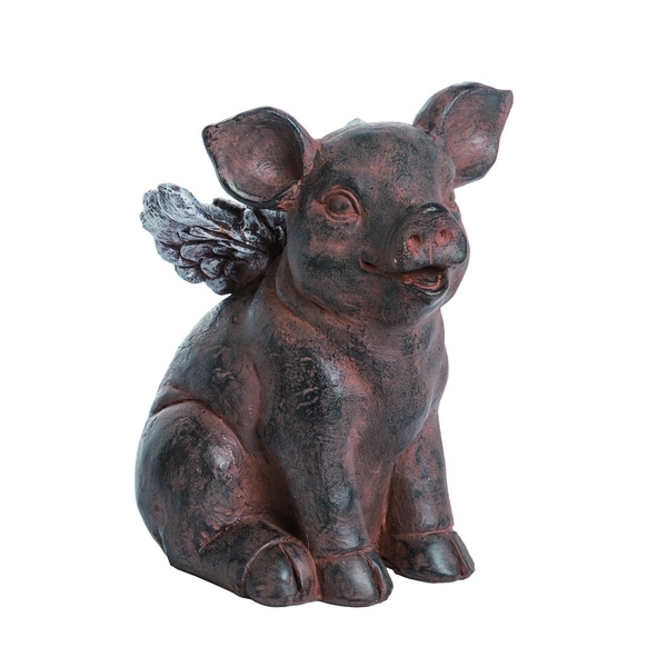Transpac Resin Medium Gray Spring Pig with Wings Statuette