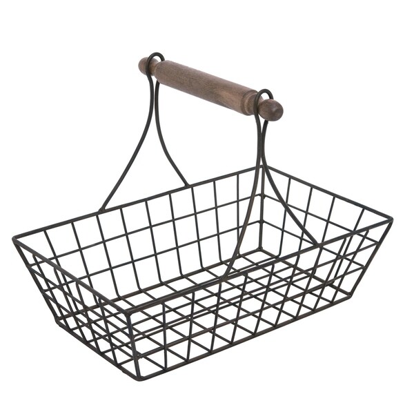 Transpac Wood Black Spring Traditional Catchall Basket