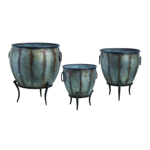 Transpac Metal Silver Spring Rustic Oblong Standing Containers Set of 3