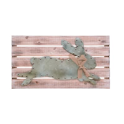Transpac Wood Brown Easter Rustic Wall Art with Metal Bunny