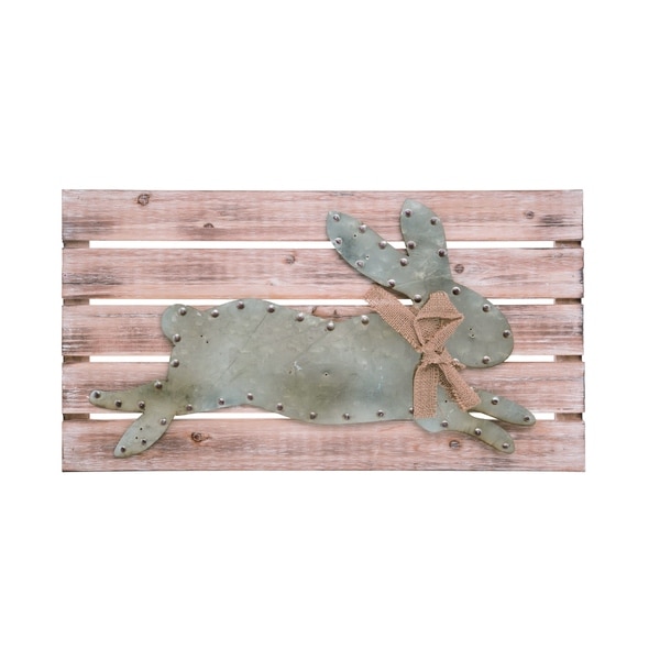 Transpac Wood Brown Easter Rustic Wall Art with Metal Bunny
