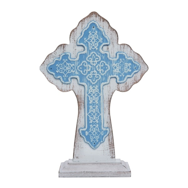 Transpac Wood Blue Spring Rustic Weathered Cross