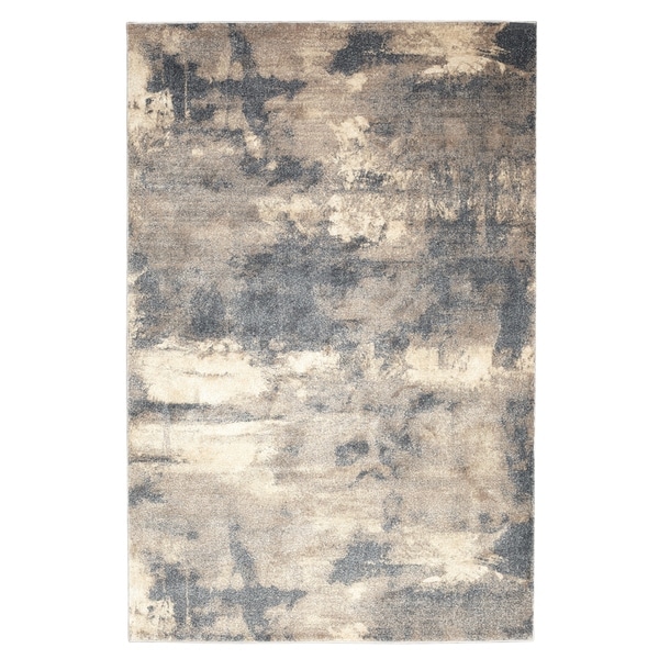 Soft Plush Abstract Grey / Brown / Blue Rug - Rectangle