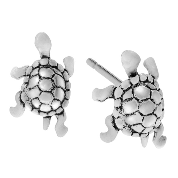 Journee Collection Sterling Silver Turtle Stud Earrings - Free Shipping ...