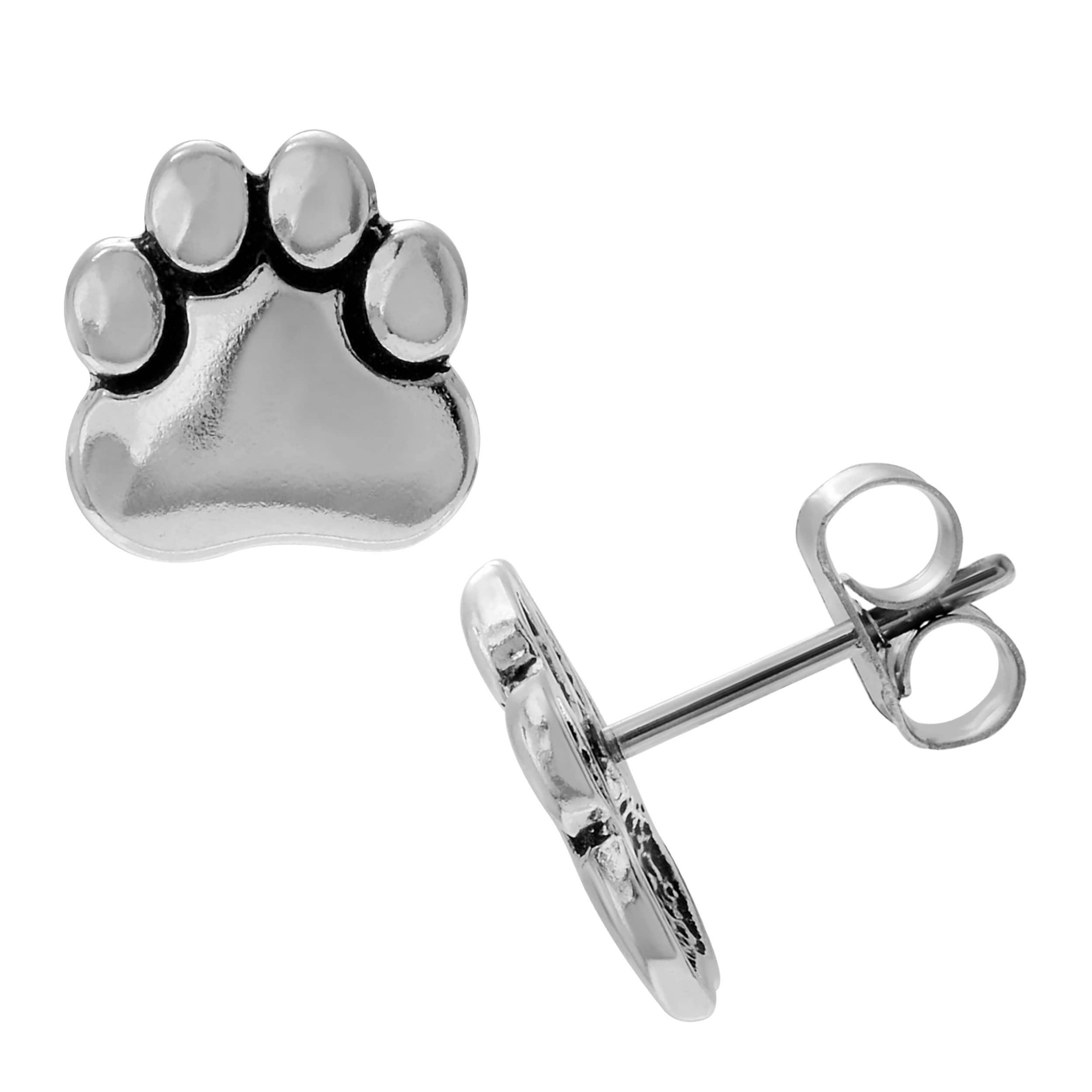 Shop Journee Collection Sterling Silver Paw Print Stud Earrings - Free ...