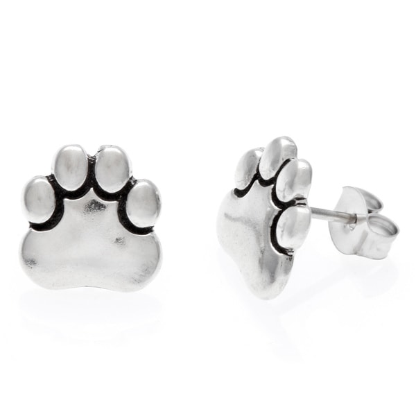 Journee Collection Sterling Silver Paw Print Stud Earrings - Overstock ...