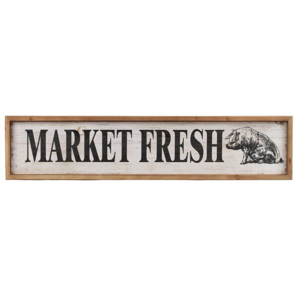 Wood Rectangle Wall Decor with "Market Fresh",Distressed White Finish