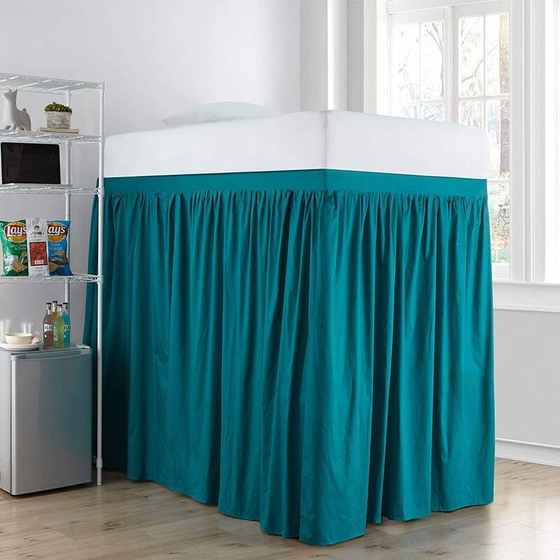 Extended Dorm Sized Cotton Bed Skirt Panel with Ties (3 Panel Set) - Ocean Depths Teal - 3 Panels