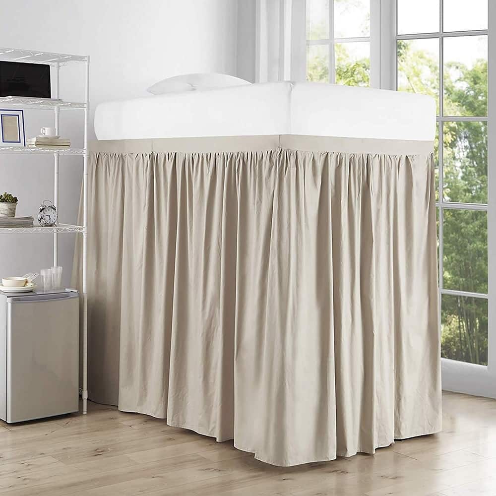 Extended Dorm Sized Cotton Bed Skirt Panel with Ties (3 Panel Set)