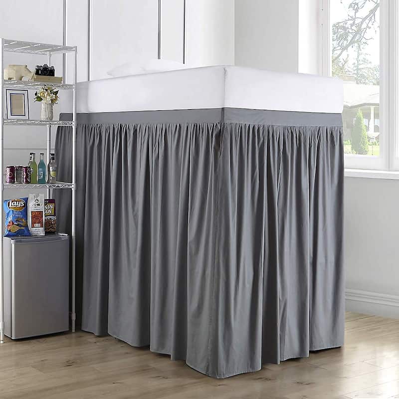 Extended Dorm Sized Cotton Bed Skirt Panel with Ties (3 Panel Set) - Slate Gray - 3 Panels
