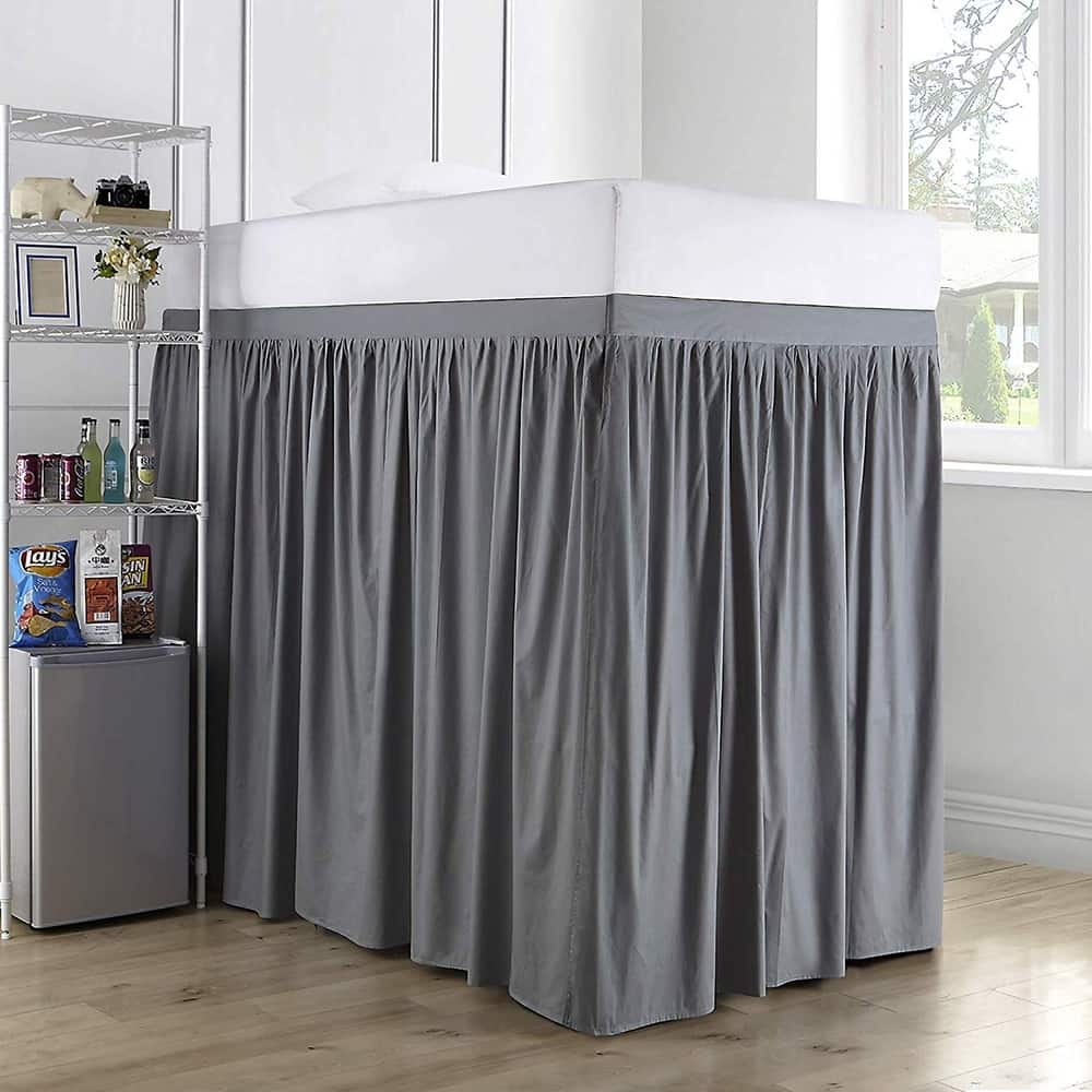 Extended Dorm Sized Cotton Bed Skirt Panel with Ties (3 Panel Set)