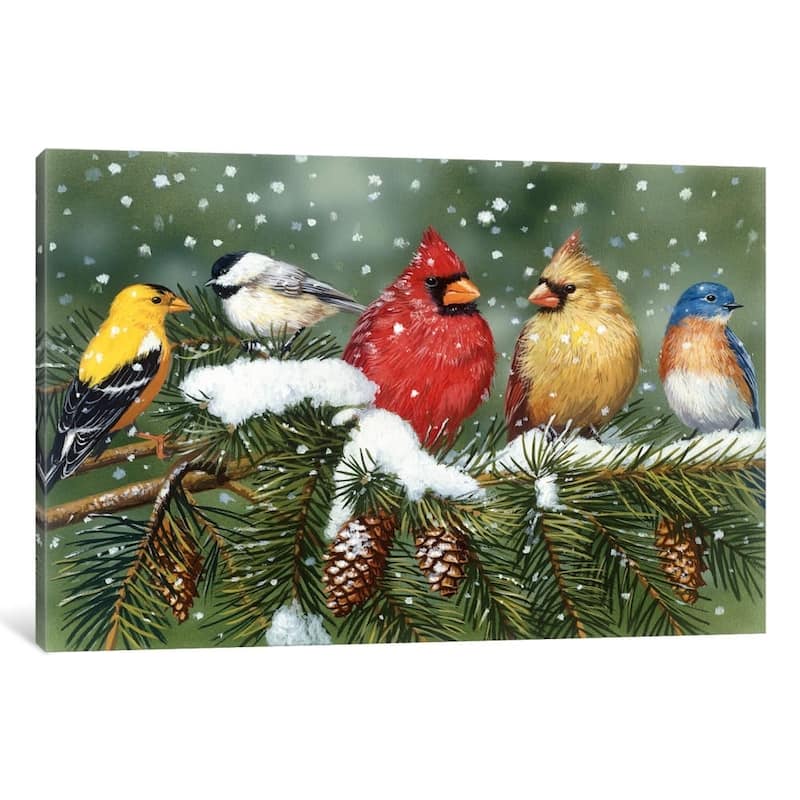 iCanvas "Backyard Birds on Snowy Branch" by William Vanderdasson