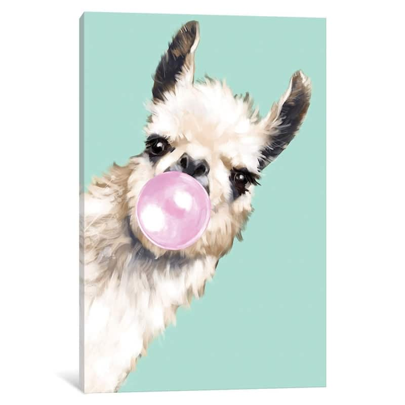 iCanvas 'Sneaky Llama Blowing Bubble Gum In Green' by Big Nose Work - 60'' x 40'' x 1.5'' (3PC)