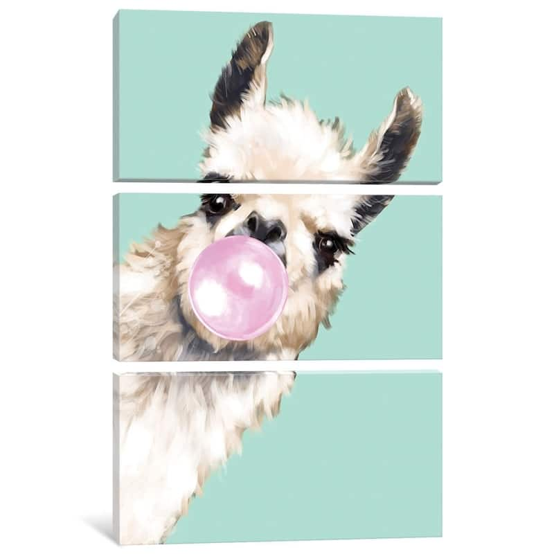 iCanvas 'Sneaky Llama Blowing Bubble Gum In Green' by Big Nose Work - 60'' x 40'' x 0.75'' (3PC)