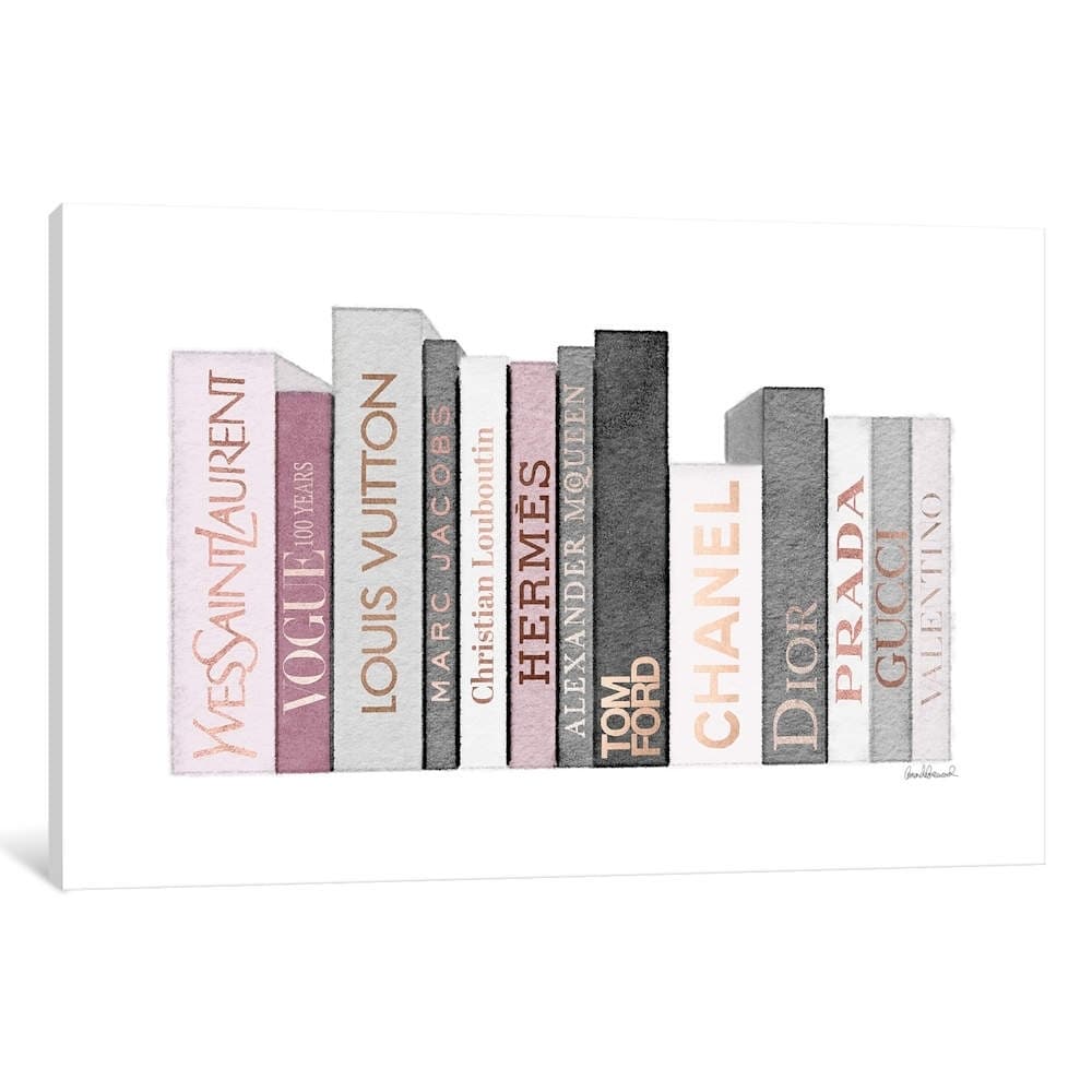iCanvas 'Book Shelf Full Of Rose Gold, Grey, And Pink Fashion Books' by  Amanda Greenwood - On Sale - Bed Bath & Beyond - 26637489