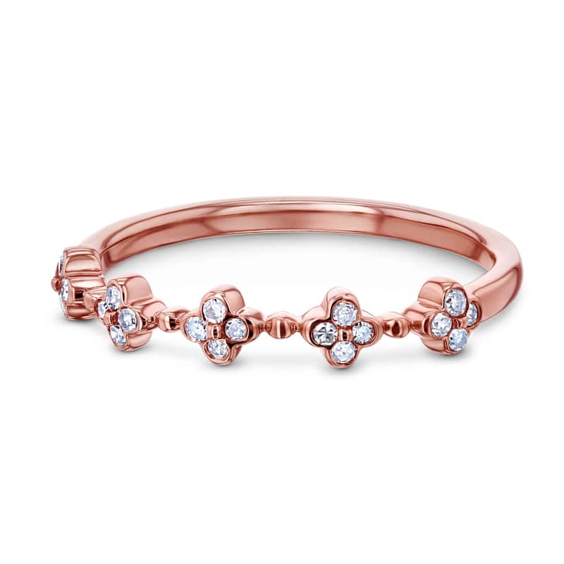 Annello by Kobelli 10k Rose Gold 1/10ct TDW Quad Cluster Diamond Pattern Slender Fashion Band