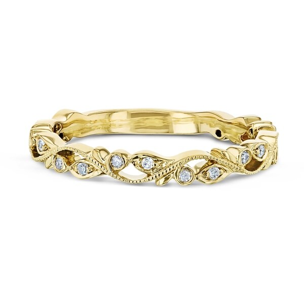 Annello by Kobelli 10k Yellow Gold 1/10ct TDW Diamond Floral Filigree Vine Lace Pattern Vintage Fashion Ring. Opens flyout.