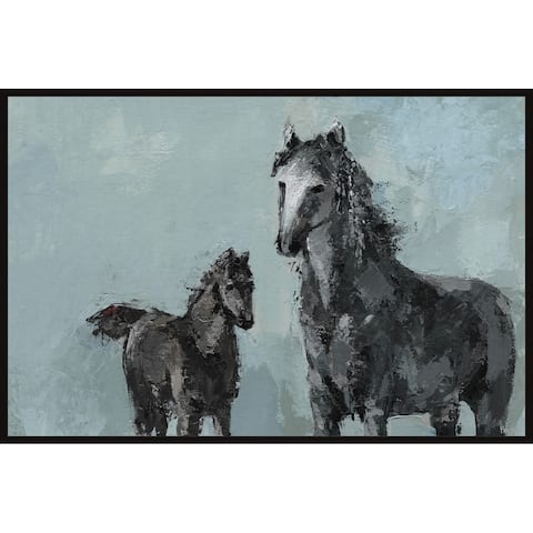 Handmade Black Horses Floater Framed Print on Canvas