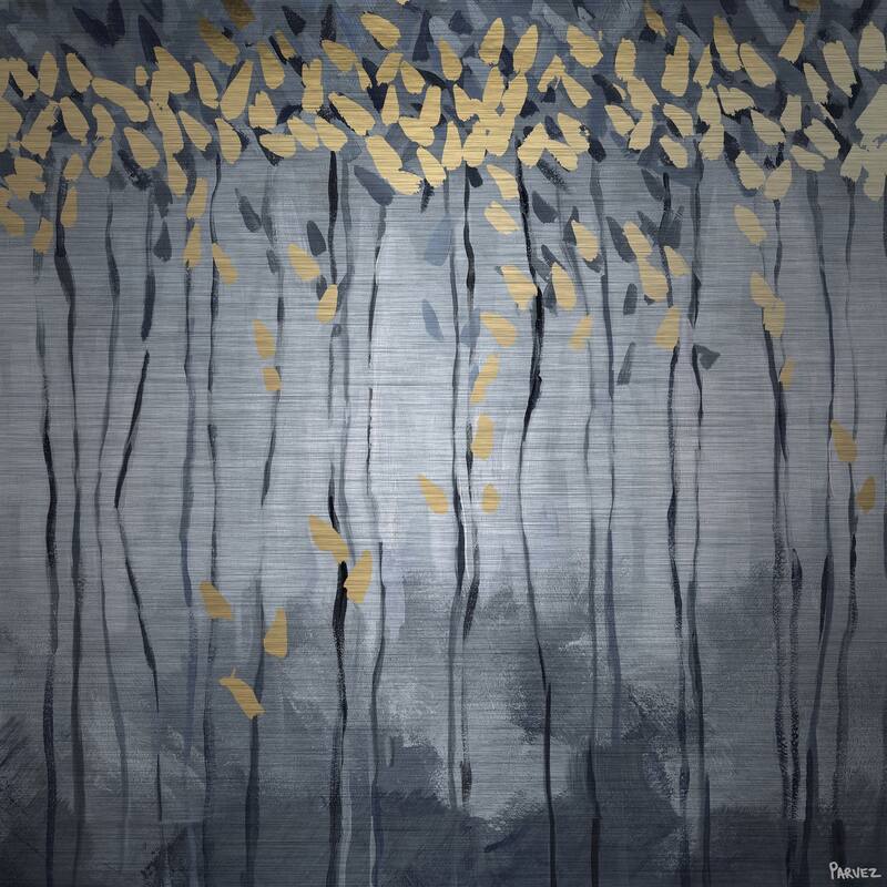 'Golden Leaves' Painting Print on Brushed Aluminum