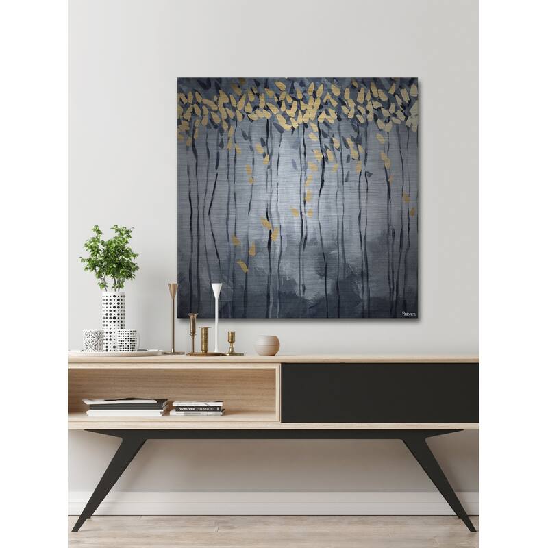 'Golden Leaves' Painting Print on Brushed Aluminum