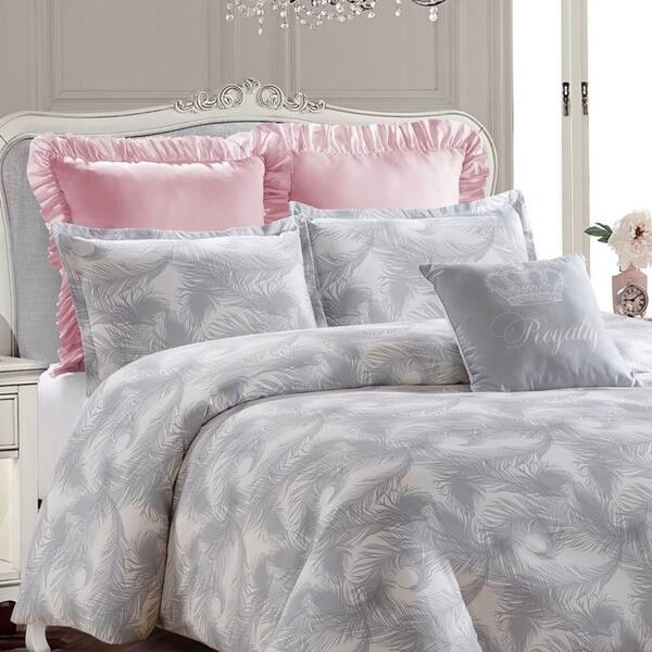 Shop Royal Feathers Duvet Set Gray Machine Washable Includes 1