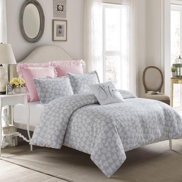 Shop Crystal Heart Comforter Set Gray Machine Washable Includes