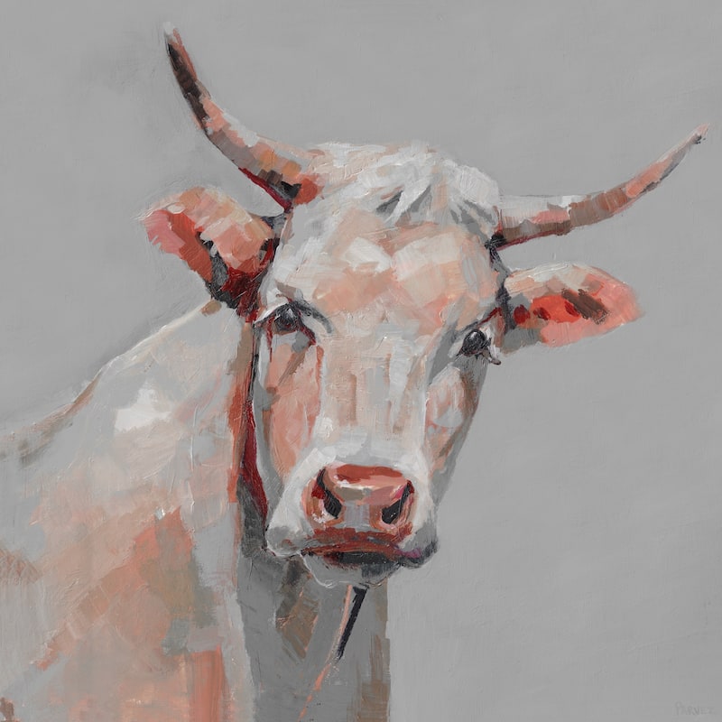 'Mischievous Cow' Painting Print on Wrapped Canvas - 18 x 18