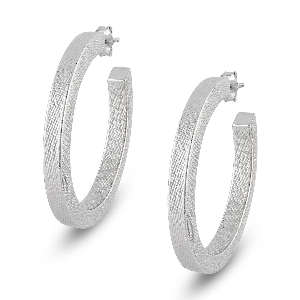 SquareSquare Tube Texture4mm Hoop Earrings in .925 Sterling Silver
