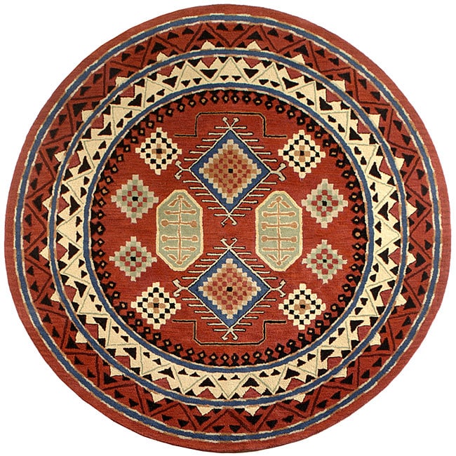 Handmade Elite Traditional Red Wool Rug (6 Round) (RedPattern GeometricMeasures 0.625 inch thickTip We recommend the use of a non skid pad to keep the rug in place on smooth surfaces.All rug sizes are approximate. Due to the difference of monitor colors