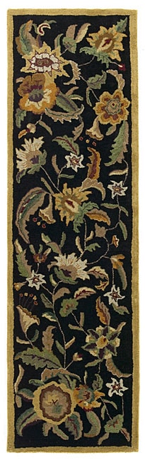 Handmade Elite Transitional Wool Rug Runner (26 X 12) (BlackPattern FloralMeasures 0.625 inch thickTip We recommend the use of a non skid pad to keep the rug in place on smooth surfaces.All rug sizes are approximate. Due to the difference of monitor col