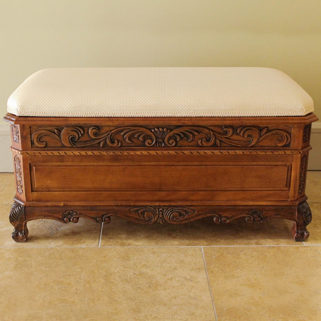 Windsor Carved Wood Storage Bench