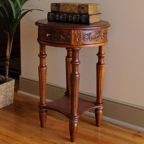 International Caravan Carved Round Tall Plant Table International Caravan Carved Round Tall Plant Table